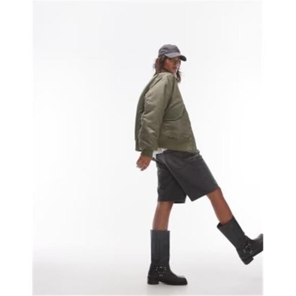 Topshop twill nylon bomber jacket in khaki - Picture 3 of 4